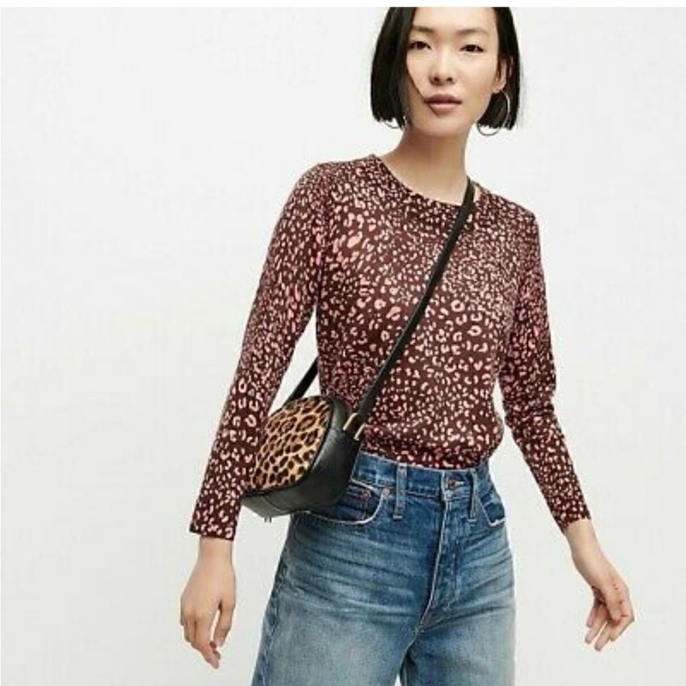 J CREW Tippi Pink Leopard Print Merino Wool Sweater